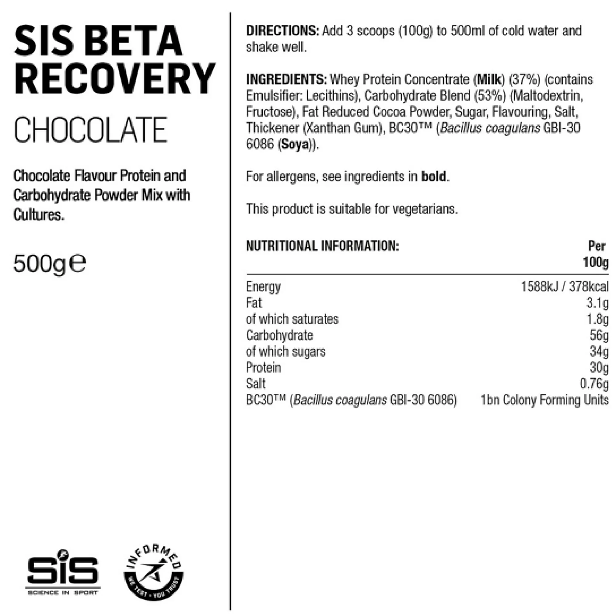 SiS Bevande Energetiche*Beta Fuel Recovery 500 gr - Cioccolato